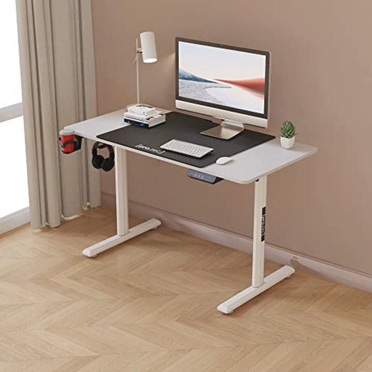 pro.tec In hoogte verstelbaar bureau Pomona 110x60 cm elektrisch computertafel op wielen zit sta werktafel met hoogte van 72-117 cm geheugenfunctie wit en zwart