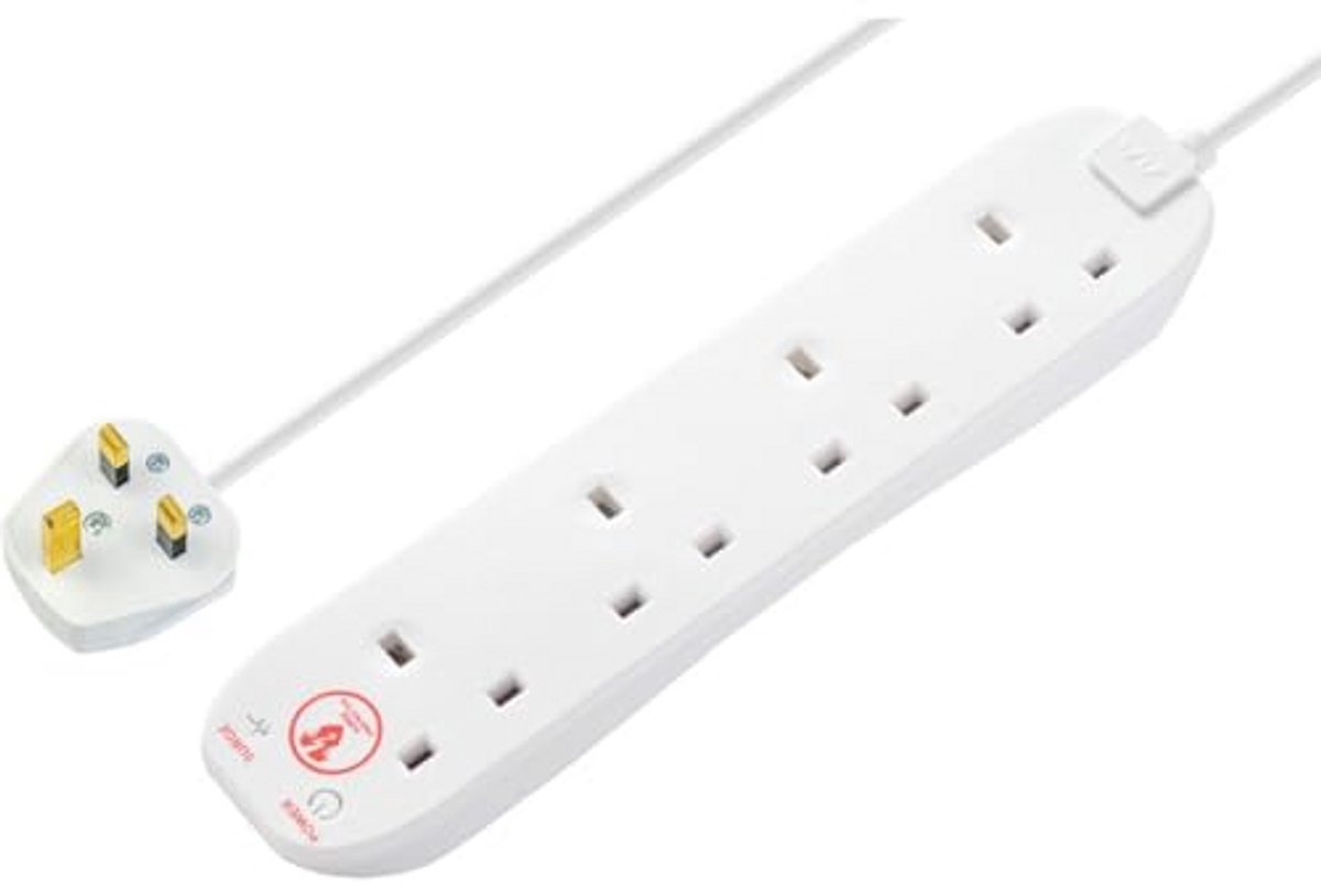 Verlengsnoer met 4 Stopcontacten en Overspanningsbeveiliging - 2 Meter Kabel