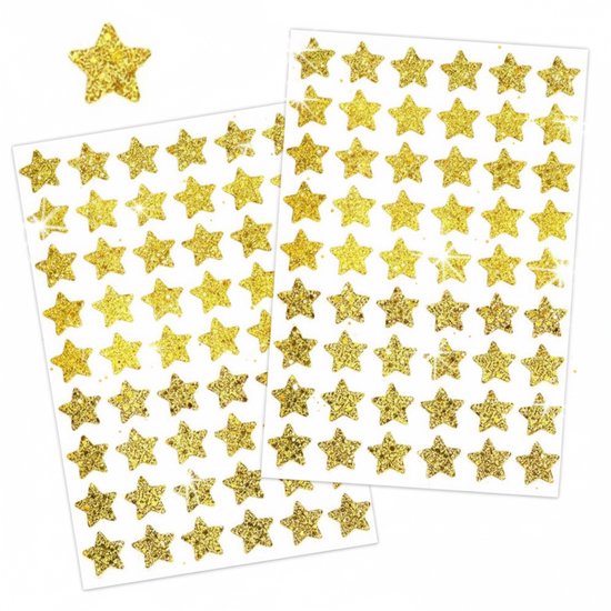 Stickervellen Gouden Glitter Sterren - 108 Sterren Glitterstickers Goud - Sterrenstickers Goud - Gouden Sterrenstickers - Stickers Kerst - Glittersterren Stickers - Kerstmis Stickers - Kerststerren Stickers - Kaarten Maken Stickers