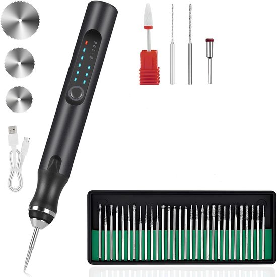 Mini Drill - Elektrische boormachine - met 3 snelheidsinstellingen - Elektrische graveerpen met - USB oplaadbare draadloze graveermachine, draagbare doe-het-zelf roterende graveermachine voor sieraden, hout, glas en steen (zwart)