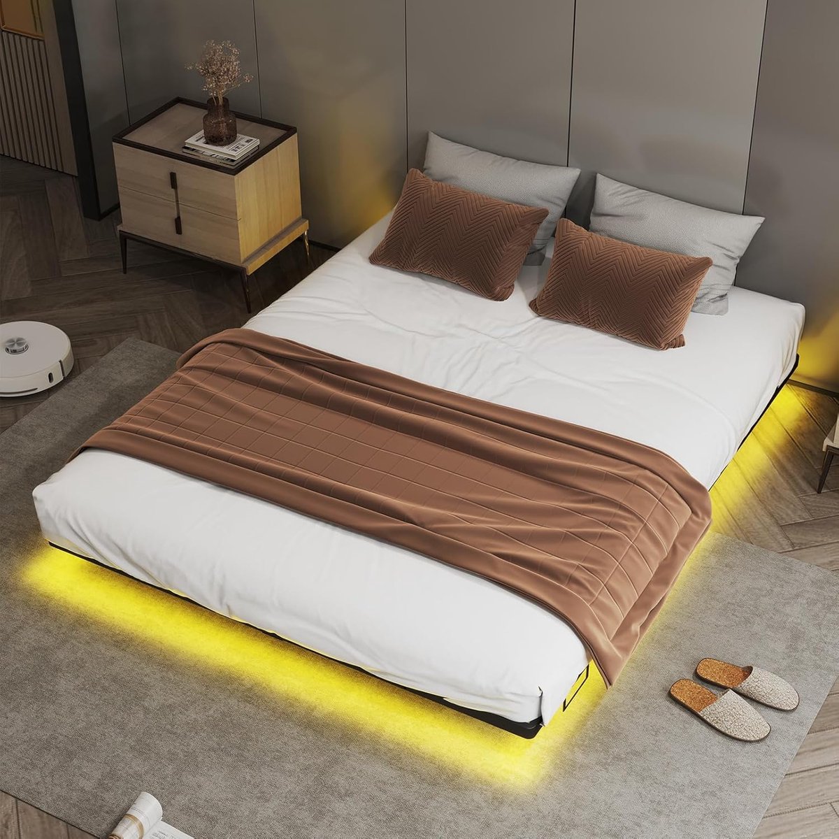 COMHOMA - Bedframe Metalen Logeerbed - Met LED en Stopcontacten - 160x200 cm