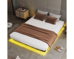 COMHOMA - Bedframe Metalen Logeerbed - Met LED en Stopcontacten - 160x200 cm