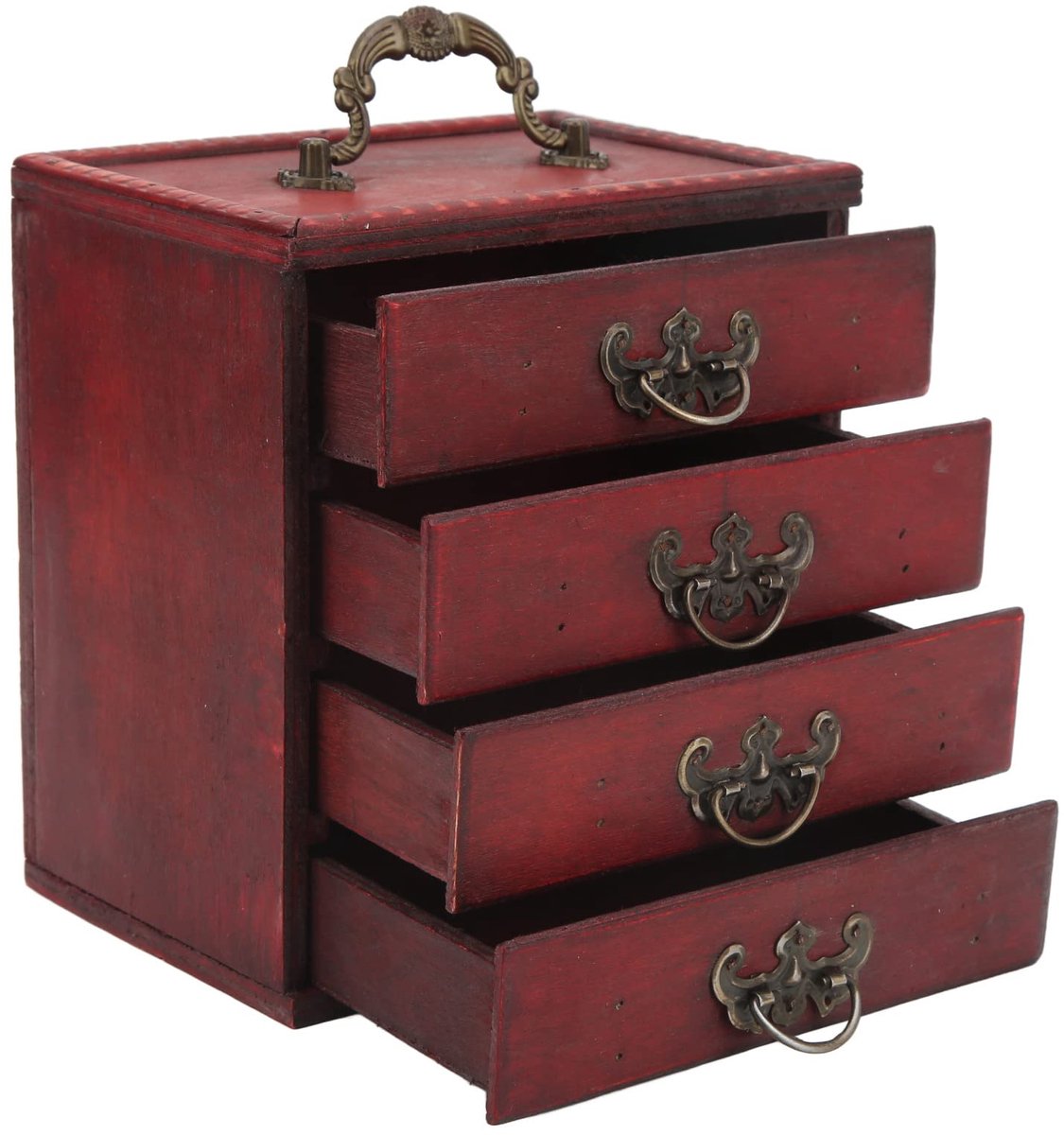 Houten sieradendoos, Chinese stijl houten sieradendoos met 4 lades, grote capaciteit retro sieraden organizer, antieke opbergdoos voor vrouwen