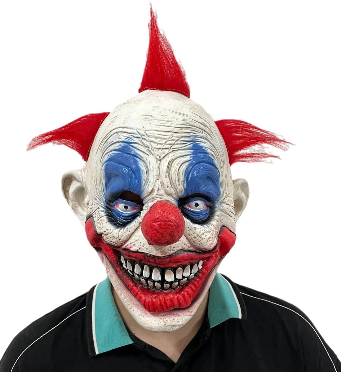 TECQX Luxe Horror Clown Masker - Gekleurde Rode Clown Pruik - Verkleedmasker - Killer Clown - Clown masker voor Kinderen en Volwassenen - Halloween - Carnaval Masker - Rood