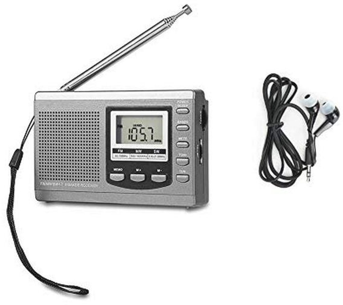 Draagbare Digitale FM/MW/SW-radio met Wekker en Koptelefoon aansluiting voor Buitenwandelingen