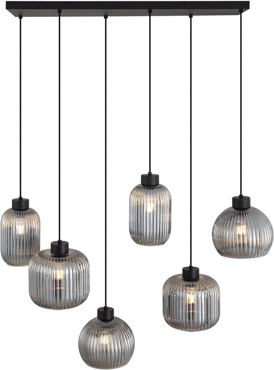 QAZQA ana - Design Hanglamp voor boven de eettafel | in eetkamer - 6 lichts - L 93 cm - Zw