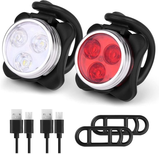 Foto: Yozhiqu led oplaadbare verlichtingsset 2 pack fietsverlichtingsset hoge helderheid compact en waterdicht lange batterijduur kinderfietslamp led verlichtingsset geschikt voor buiten usb c interface 1 witte lampen en 1 rode lampen