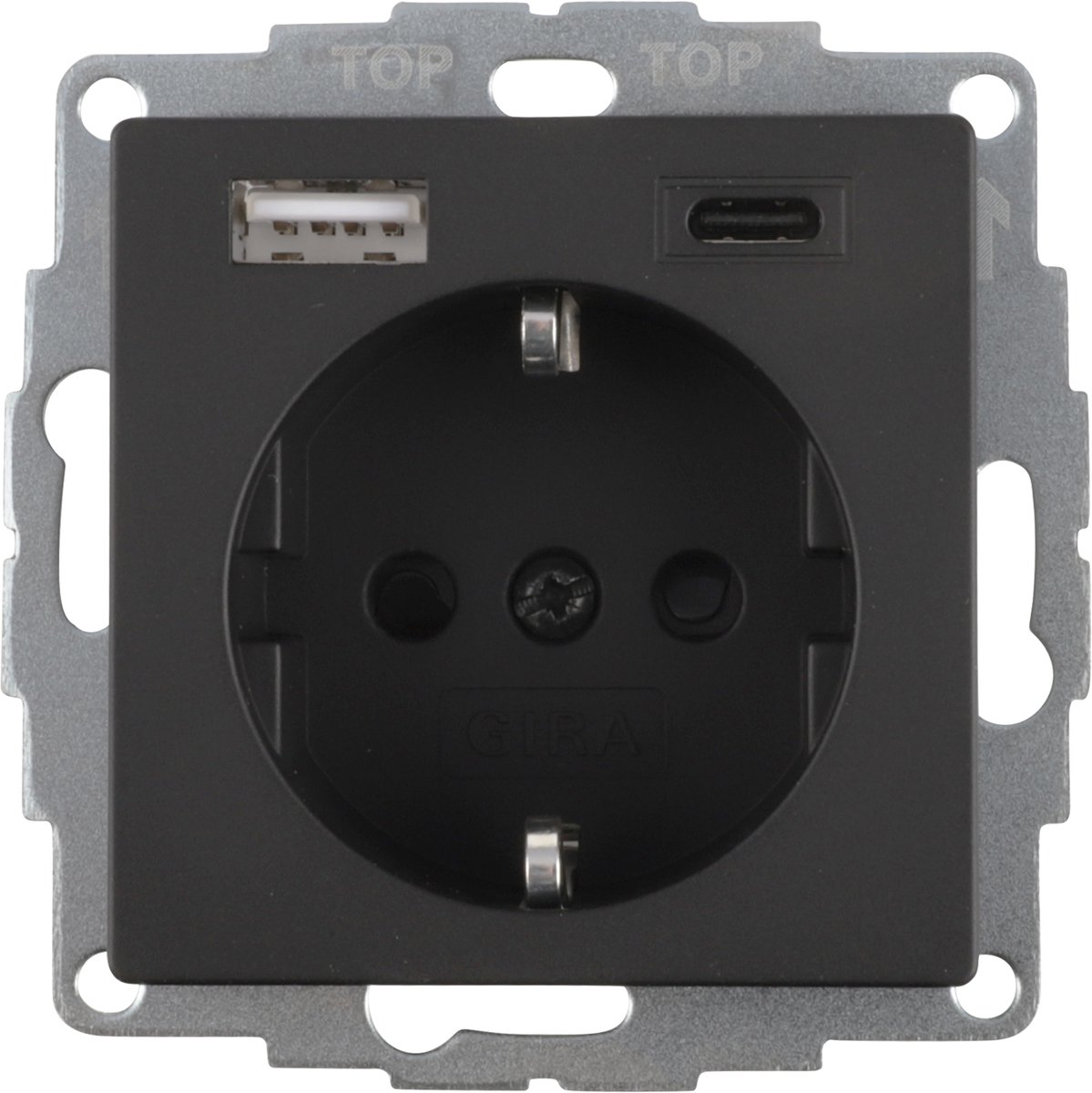 Gira E2 contactdoos - inbouw - 1-voudig - randaarde - USB A/C - zwart