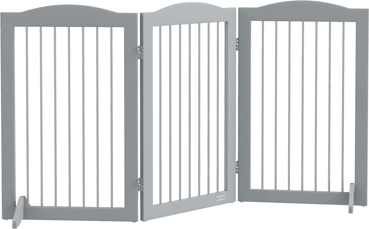 PawHut-Pet Gate-Acier-154x30x80cm-Gris