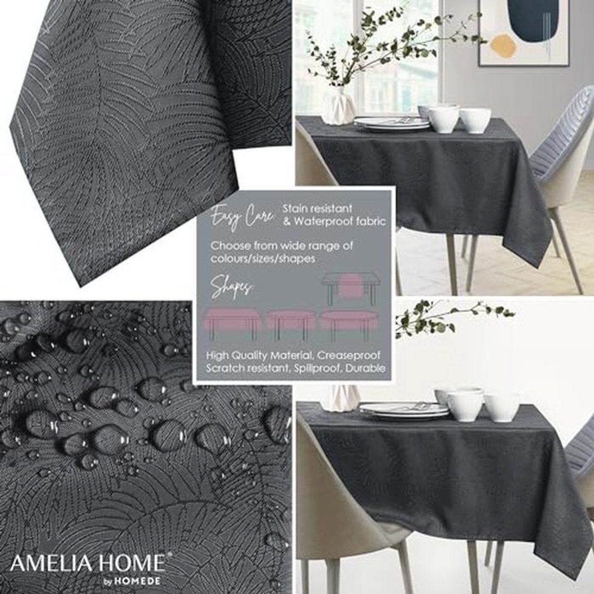 Waterafstotend tafelkleed met lotuseffect 140x280 cm - Antraciet voor elke gelegenheid