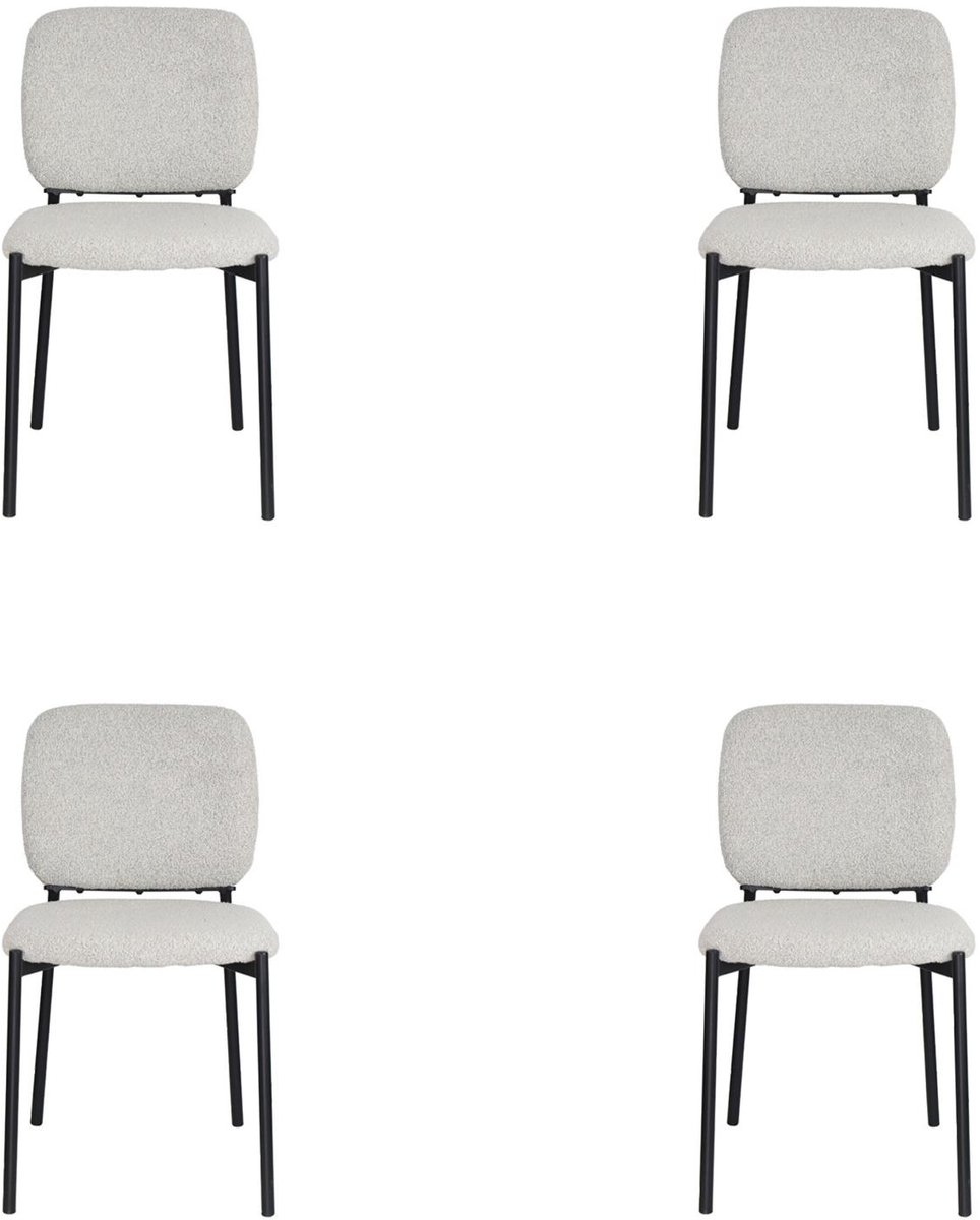 stoel sophie- lichtgrijs bouclé stof- 4 stuks- eetkamerstoel- zetelsenbedden