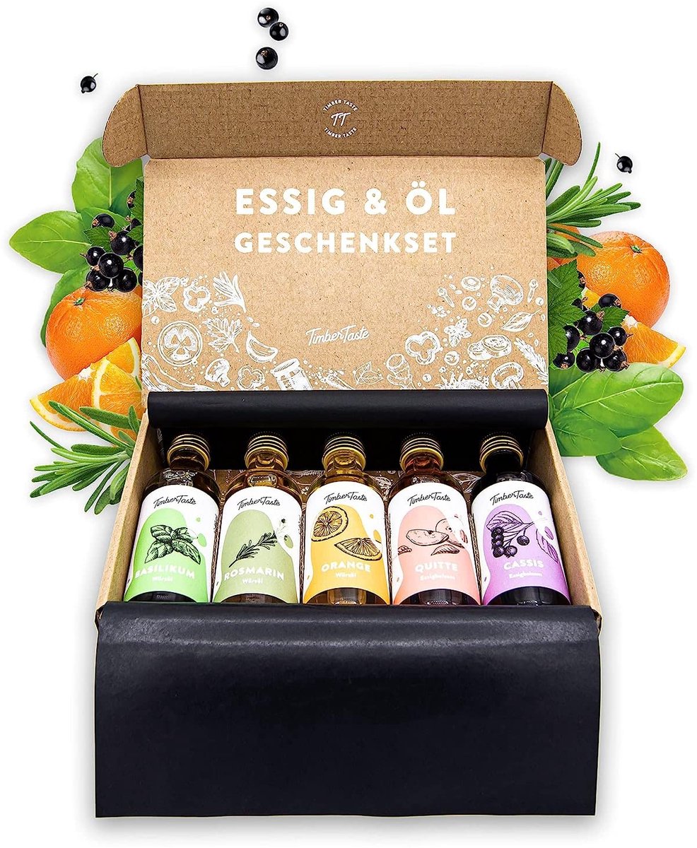 Vinegar & Oil Cadeauset voor Vrouwen – 5 Fruity Deluxe Azijnen & Oliën (5×40 ml) – Culinaire Chef Set – Perfect Moederdag Cadeau – Giftbox voor Moeder, Oma & Foodies