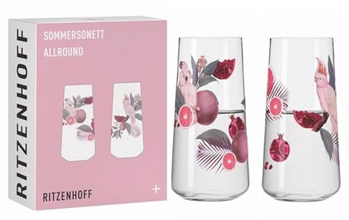 Drinkglazen universeel set van 2 - 600 ml - motief Kakadu - Made in Germany