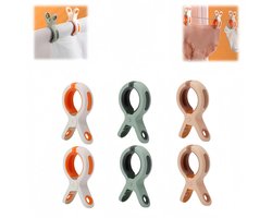 6 stuks - Handdoekklemmen - Handdoekklemmen voor strandstoelen - Kunststofklemmen - Winddichte klemmen - Markless - Antislip - 6*2,2*10,6 cm - Roze 、 Oranje 、 Groen - Geschikt voor ligstoelen, strandlakens, lakens, zwembadstoelen