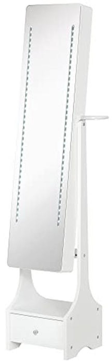LED Sieradenkast 2-in-1 met Spiegel en Lade - MDF, Wit - Ruime Opbergruimte en Verstelbare Verlichting