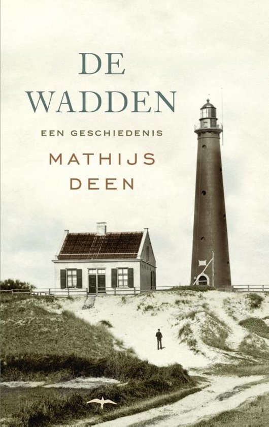 Boek 'De Wadden' met een vuurtoren en huisje op een duin.