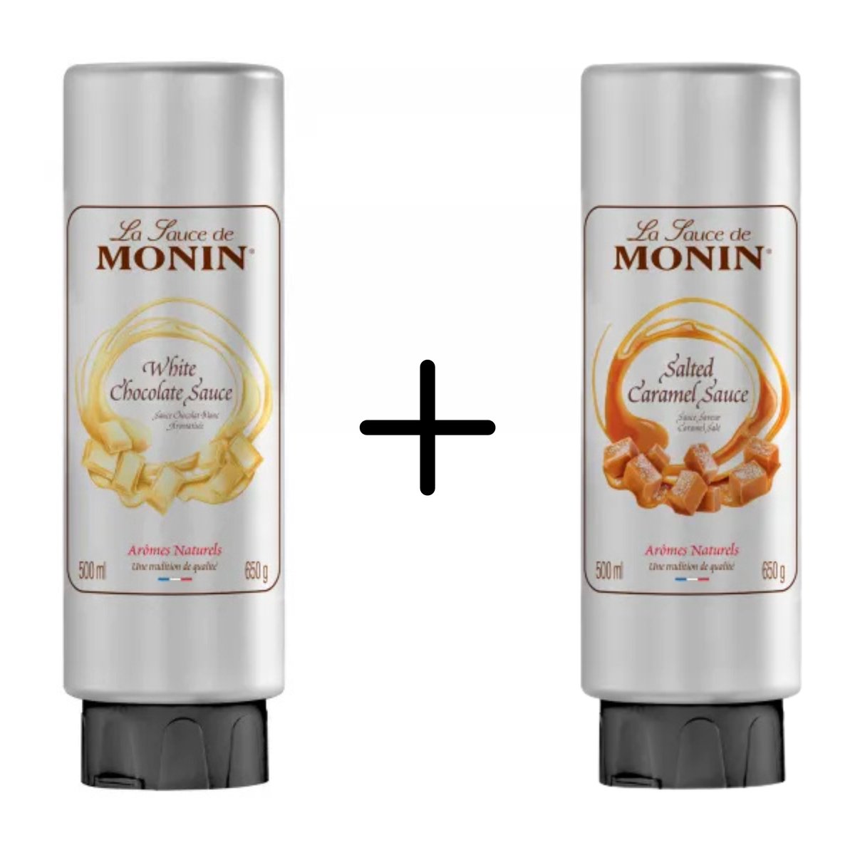 Monin Topping Witte Chocolade 50cl + Topping Salted Caramel 50cl