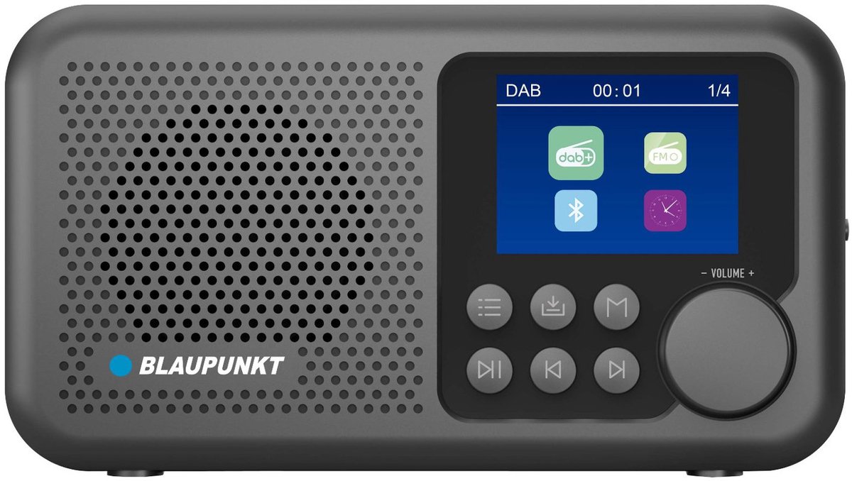Blaupunkt - Draagbare radio - DAB+ digitale radio en FM-tuner - Bluetooth - hoofdtelefoonuitgang - USB- en microSD-speler - LCD-scherm - klok en alarmfunctie - voeding via oplaadbare USB-C-batterij - DR8BK