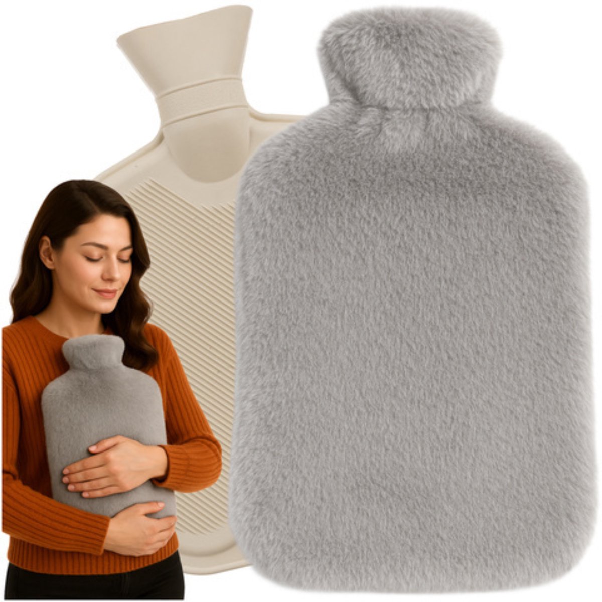 Puiquality Warmwaterkruik XXL 3,5L Pluche Zachte Kruik met Hoes Tot 8 uur Warmte