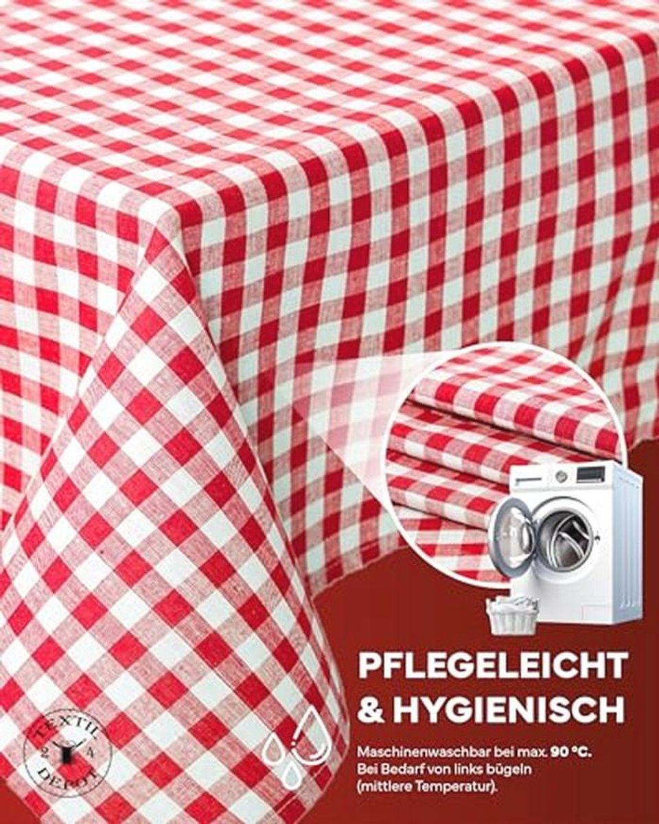 Landhuis Tafelloper 30 x 240 cm Rood-Wit Geruit - 100% Katoen