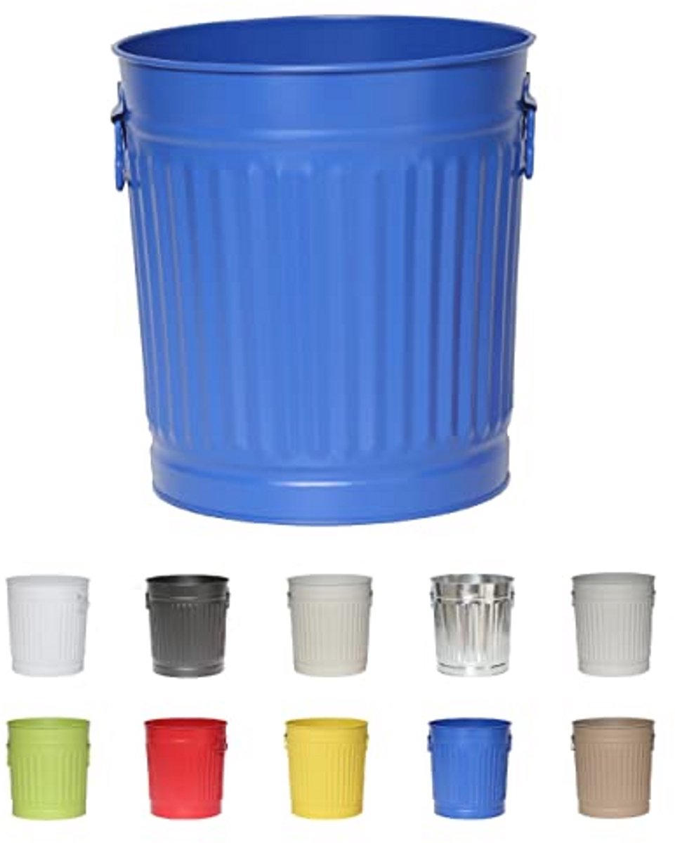 Vintage Metalen Afvalemmer met Handvatten | 18 Liter | 29 cm | Blauw