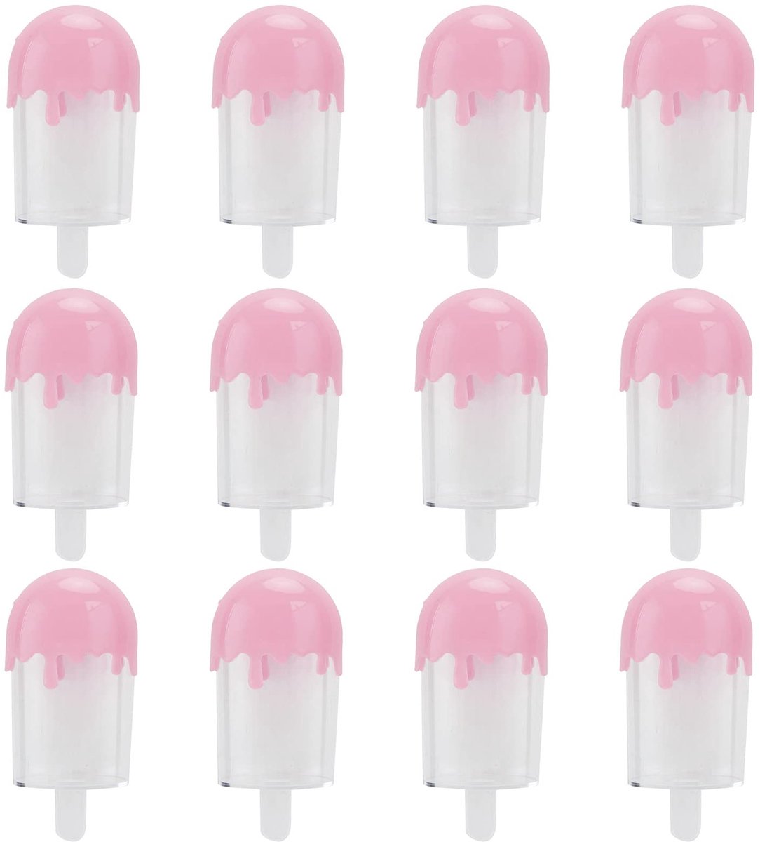 12 stuks plastic snoepdoos, 11x5cm ijsvorm snoepopslagcontainer, gepersonaliseerde veelkleurige snoeporganizer voor bruiloftsfeestbenodigdheden (roze)