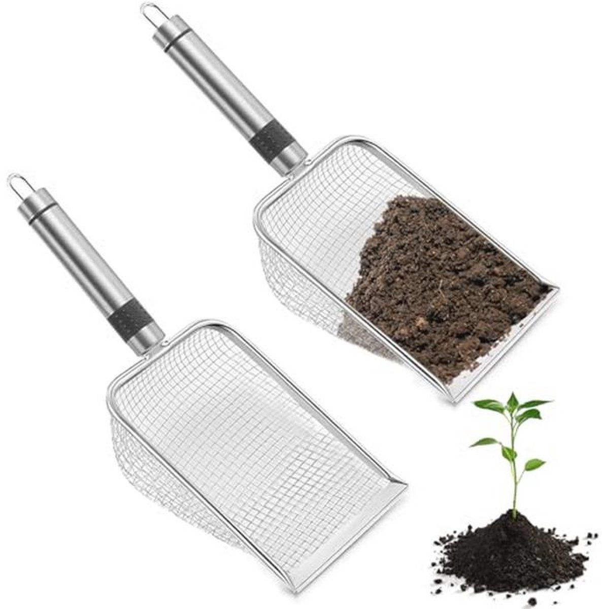 Tuinzeef Set van 2 - Roestvrij Staal Compostzeef en Aardezeef met Handvat