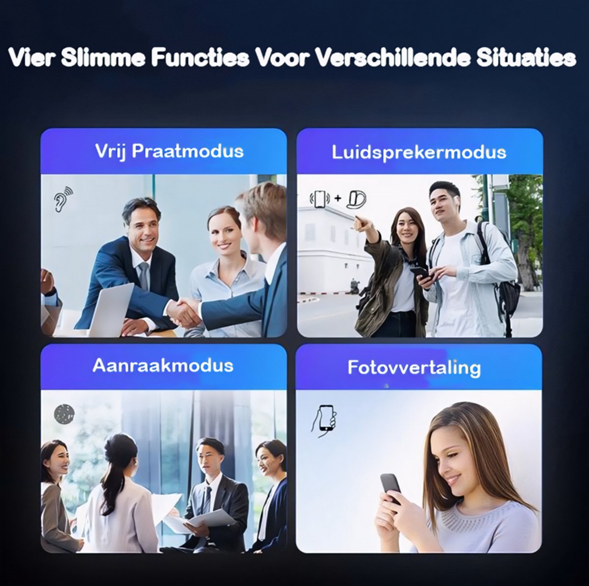 Vertaal oordopjes met spraakvertaler – draadloos vertaalapparaat voor 144 talen, offline vertaling zonder wifi, reis vertaler voor vakantie & zakelijk gebruik thumbnail 4