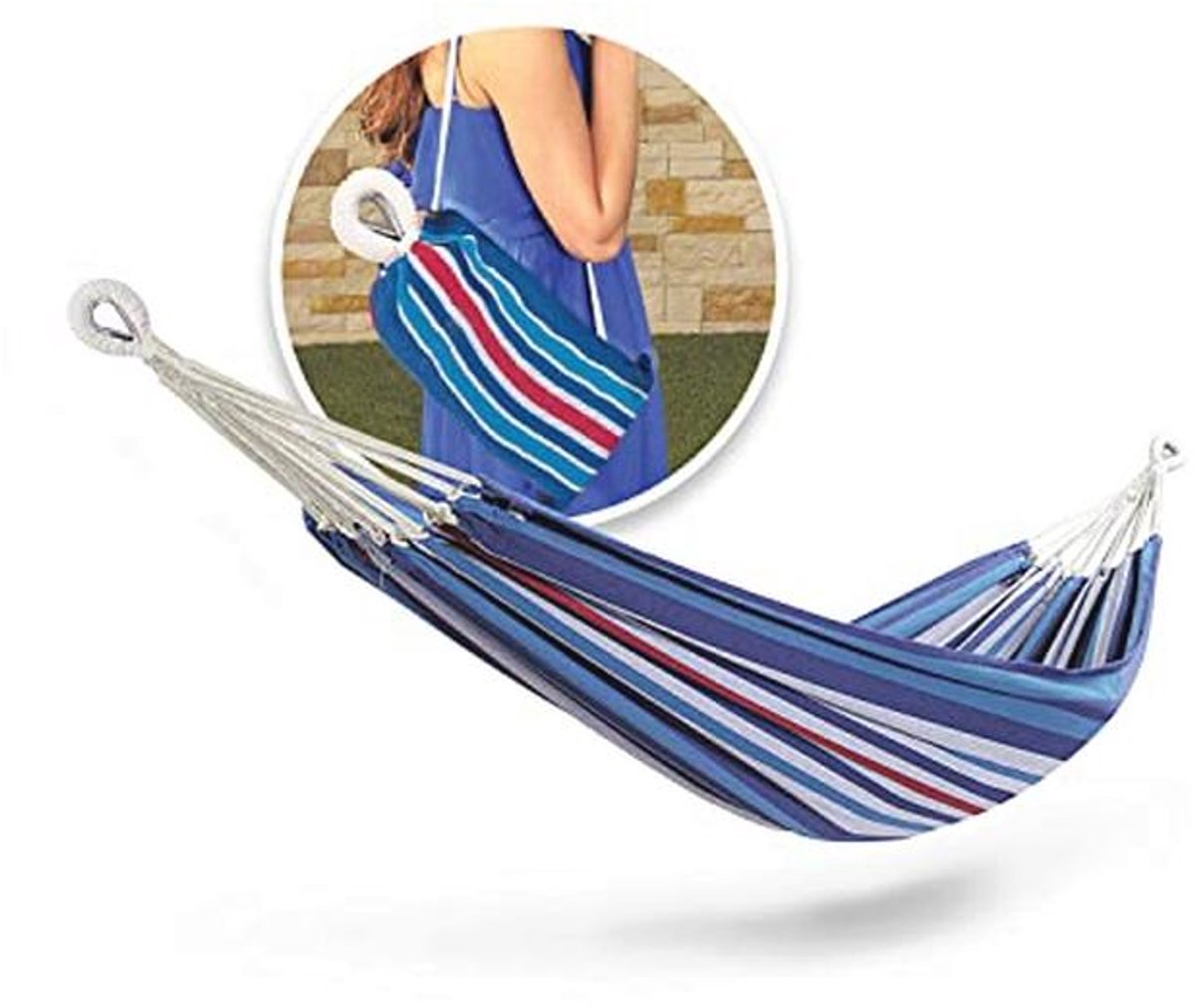 40 Inch Wide Hammock in a Bag - Handwoven Rope Loops, Durable Cotton-Polyester Blend, 220 lbs Capacity - Perfect for Outdoor and Indoor Use
