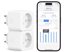 Meross Power Socket (FR), 16A WiFi Socket, Compatible with Alexa and Google Home, Pack of 2, Intelligent Socket with Voice Control, Remote Control and Bluetooth Configuration