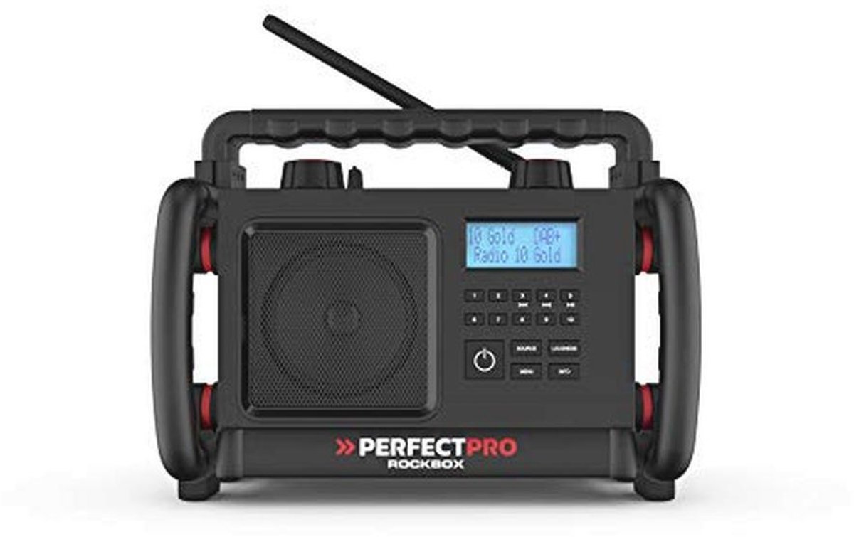 Bouwplaatsradio DAB+, FM-ontvangst, Bluetooth, AUX-ingang, Oplaadbaar, Schokbestendig, IP65