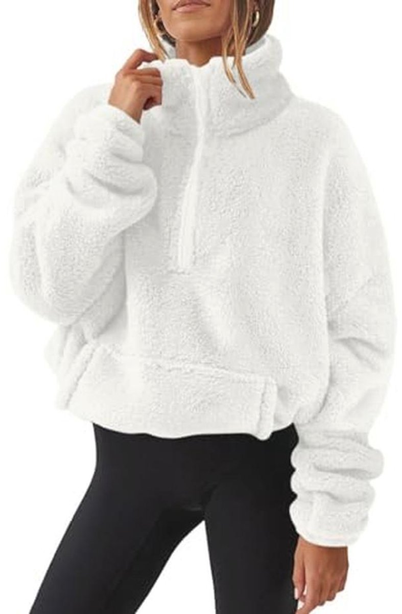 Oversized Dames Sweatshirt zonder Capuchon met Halve Ritssluiting en Opstaande Kraag