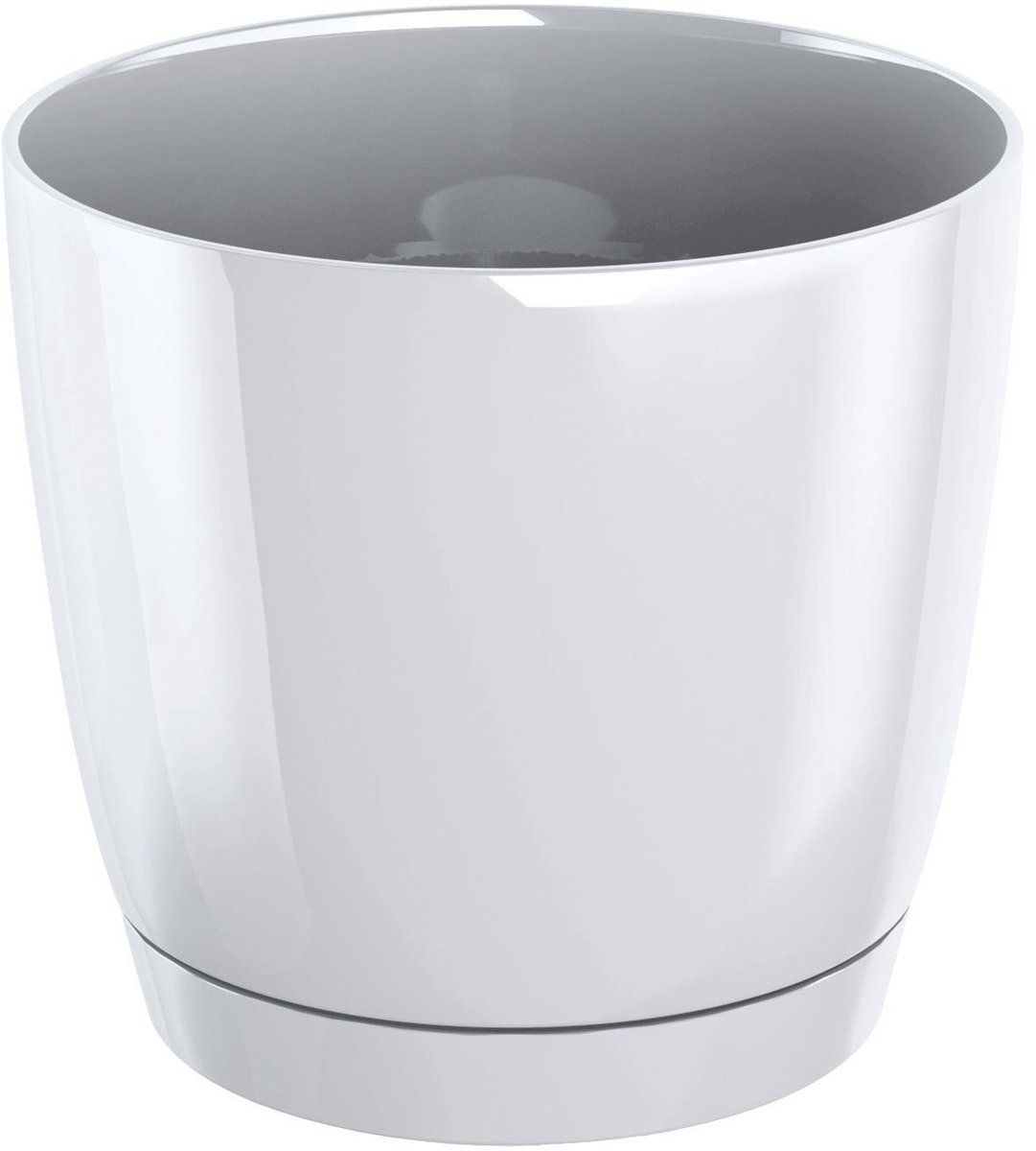 Prosperplast Coubi - Ronde Bloempot met Schotel - Ø 10 cm - Hoogglans Wit - Kunststof - Voor Binnen & Buiten