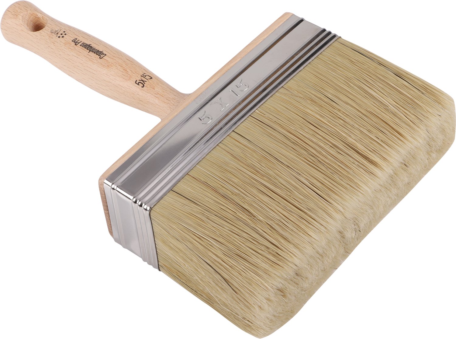 Copenhagen Pro Classic Blokwitter - Maat 5 x 15 cm - Wit Chinees Varkenshaar Mix - Houten Steel met Nikkelen Bus - Geschikt voor Muurverf - Inclusief Emmerhaak - Kleur Wit