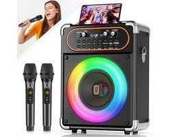 Karaoke Set - 2 draadloze microfoons – 500W - LichtFX & opnamefunctie - Verschillende aansluitingen - Karaoke set voor volwassenen