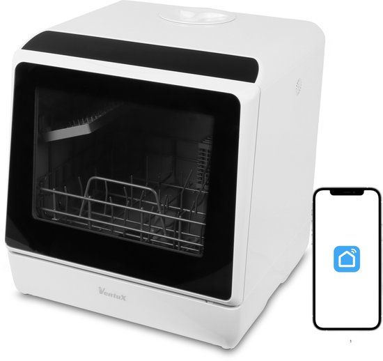 Ventux® Mini Vaatwasser Incl. App – Afwasmachine – 5 Programma’s – 900 Watt – 42,5 x 42,8 x 45,8 cm - Wit