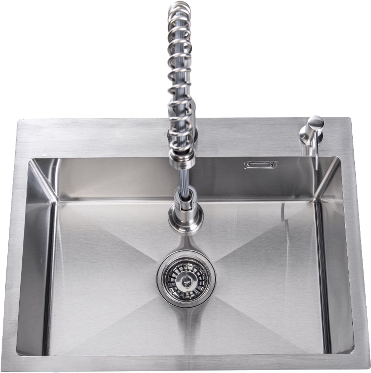 Lendo Online Spoelbak voor keuken met keukenkraan met uittrekbare uitloop en zeepdispenser 590x440x200mm (59x44x20cm) RVS - Roestvrij staal - Wasbak met waterafvoersysteem - Gootsteen + bevestigingshaken Binnenmaat: 54x35cm