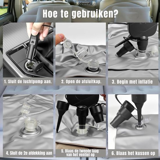 RWB® Auto Matras - Auto Luchtbed - Opblaasbed Auto - 170 x 130 x 12 - met Luchtpomp van Merkloos — afbeelding 3