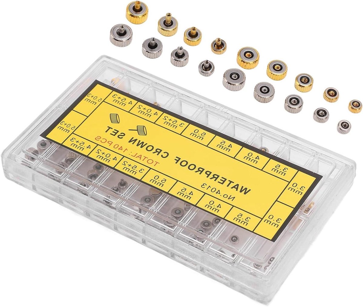 Allecta - Roestvrij Stalen Horloge Kroon Set | 140 Stuks Met Opbergdoos | Horloge Kroon Reparatie en Vervanging Onderdelen