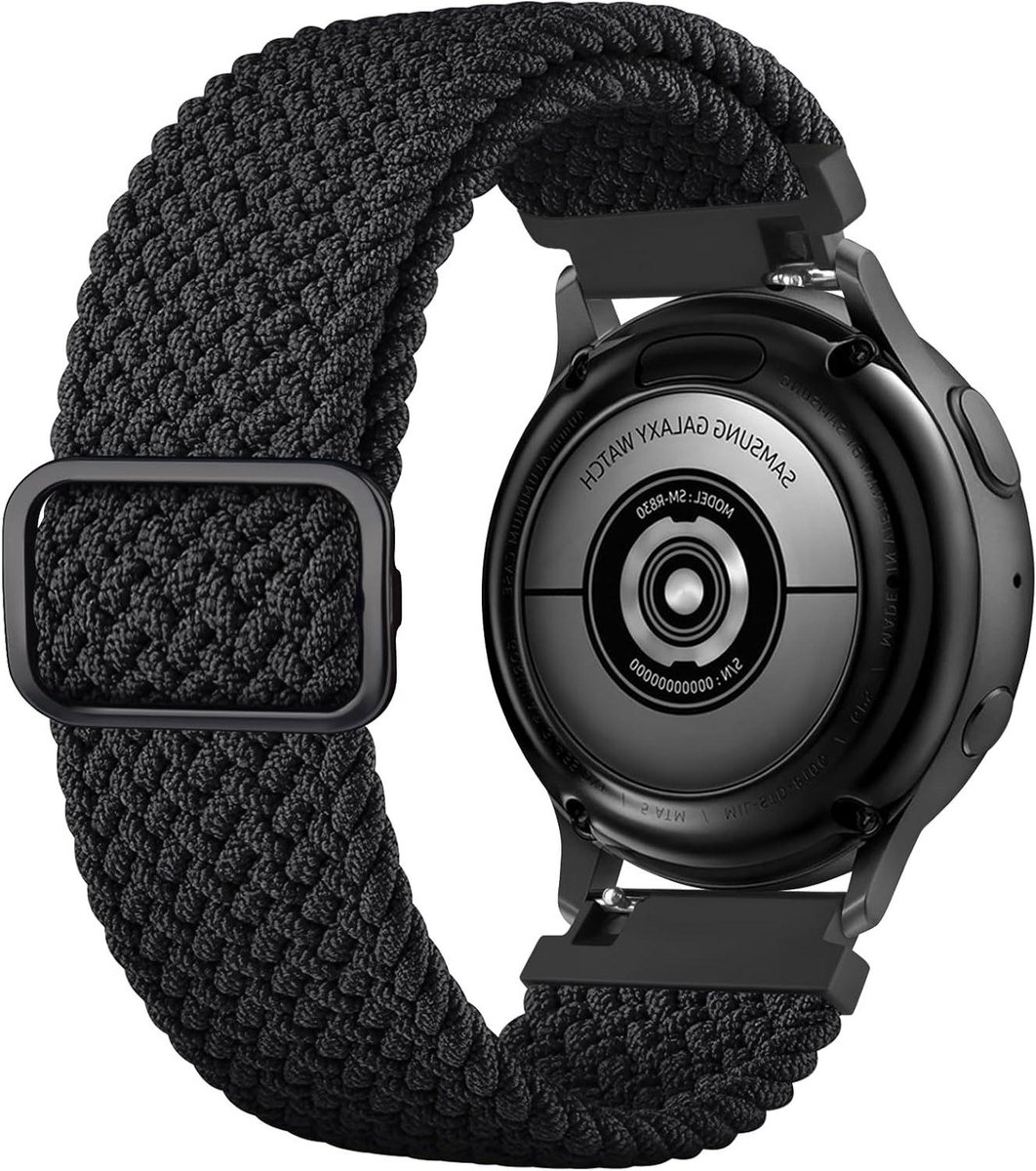 Nordivar - Nylon Horlogebandje voor Samsung Galaxy Watch Active - Verstelbaar - 20 mm - Dames en Heren - Gevlochten - Reservearmband - Zwarte - Blauwe - 40 mm 44 mm