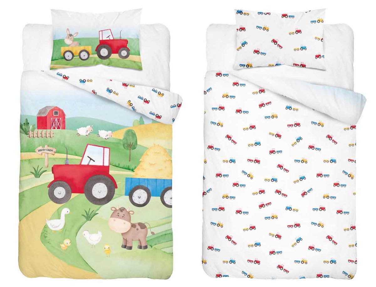 Ledikant Farm Boerderij Dekbedovertrek 100x135cm Katoen Duurzaam 2in1 Junior Peuter