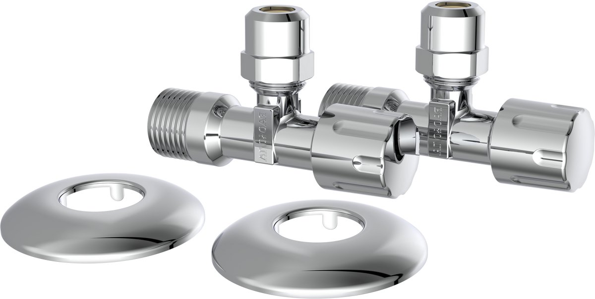 KIRCHHOFF Hoekstopkraan - Chroom - 1/2"BU x 3/8"BU x 10 mmQ - Met Duwrozet (2x)