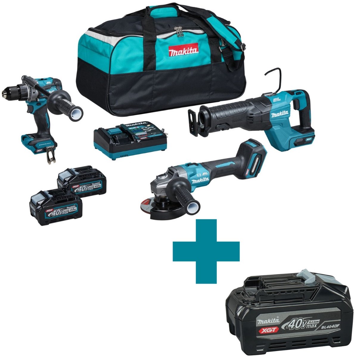 Makita DK0159G301 XGT 40V Max Li-ion Accu 3-delige Combiset (2x 4.0Ah Accu) In Tas