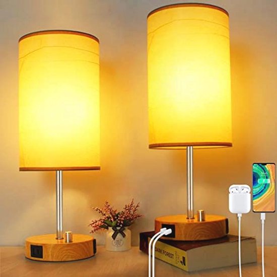 Set van 2 Dimbare Nachtkastlampen met USB-oplaadpoorten - Moderne Tafellampen voor Slaapkamer en Woonkamer
