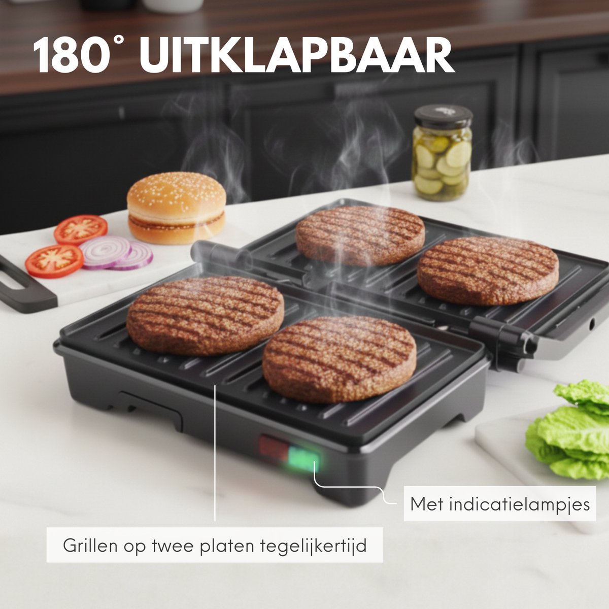 COOK-IT Tosti Apparaat - Contactgrill - Tosti IJzer - 180° Uitklapbaar - Anti-Aanbaklaag - Cool Touch - Croque Monsieur Toestel — cadeau in Kookcadeaus - foto 2