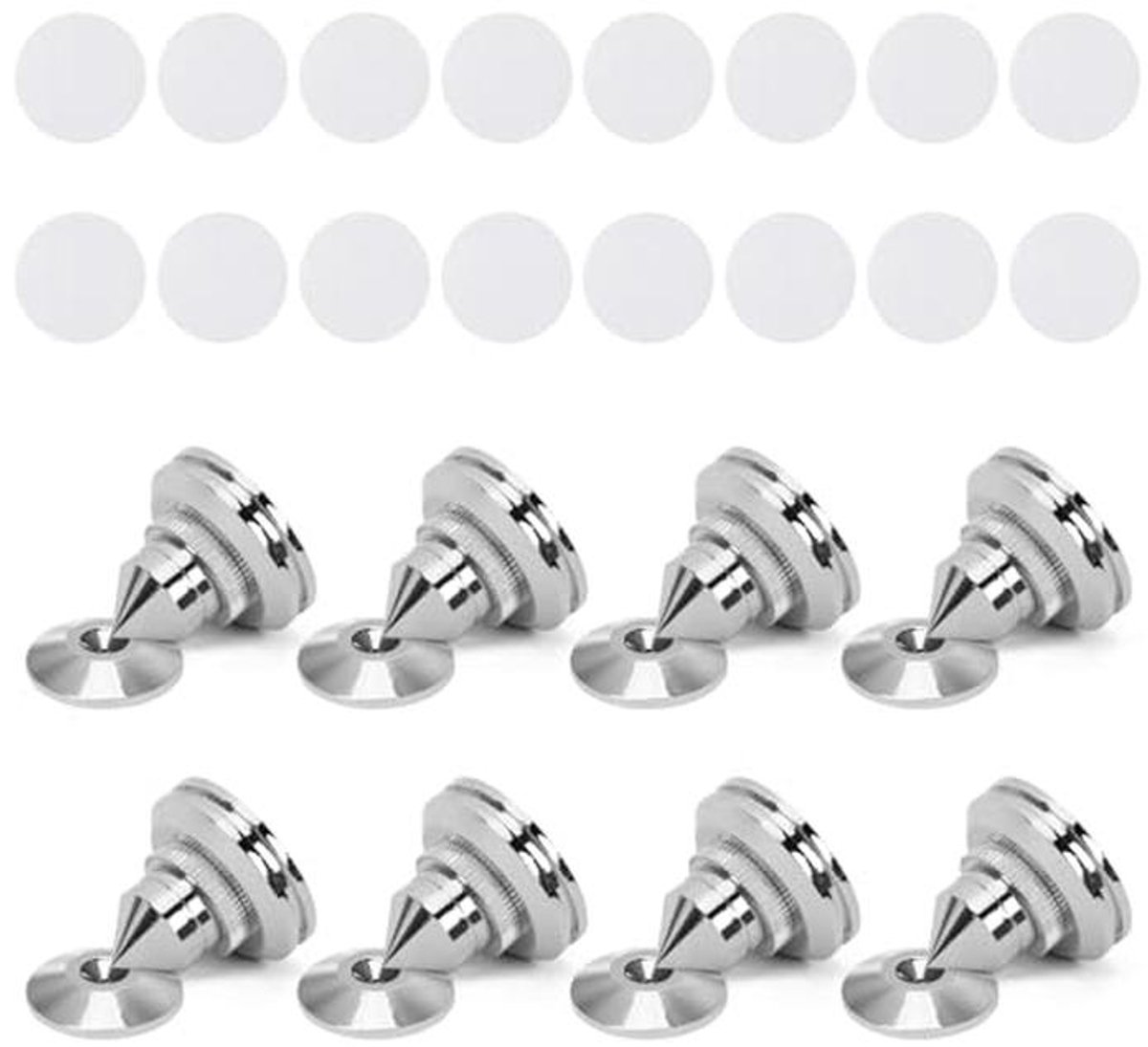 Zilveren Speaker Spikes - Set van 8 voor Audioapparatuur, Schokbestendige Isolator Feet voor CD, Subwoofer en Platenspeler