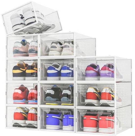 VCRANONR Doorzichtige plastic schoenopbergdozen 12 stuks opvouwbare stapelbare schoenendoos opgeruimde schoenen dozen zware plastic schoencontainers organizer houder container organizer voor VCRANONR Doorzichtige plastic schoenopbergdozen 12 stuks opvouwbare stapelbare schoenendoos opgeruimde schoenen dozen zware plastic schoencontainers organizer houder container organizer voor