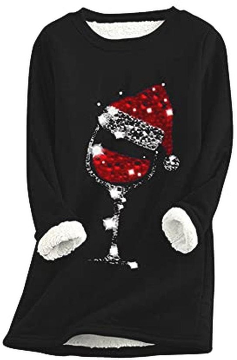 Dames Kerst onderhemd lange mouwen pluche trui ronde hals