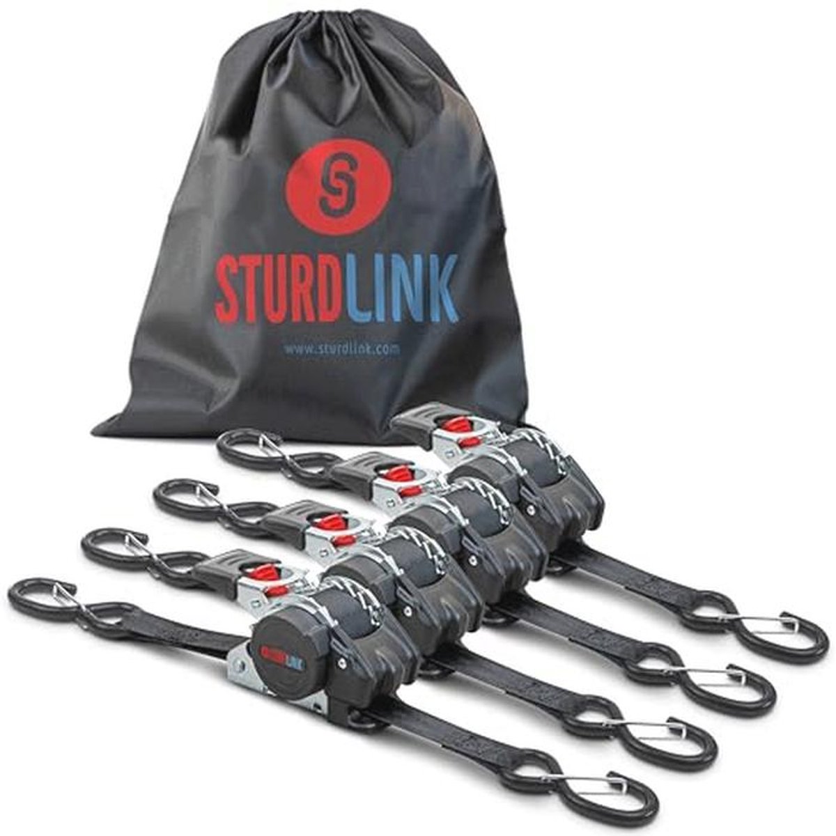Automatische Lashing Strap 3m 25mm S-Haken | Ideaal voor Quad, Motor en Trailer | Set van 4 + Tas