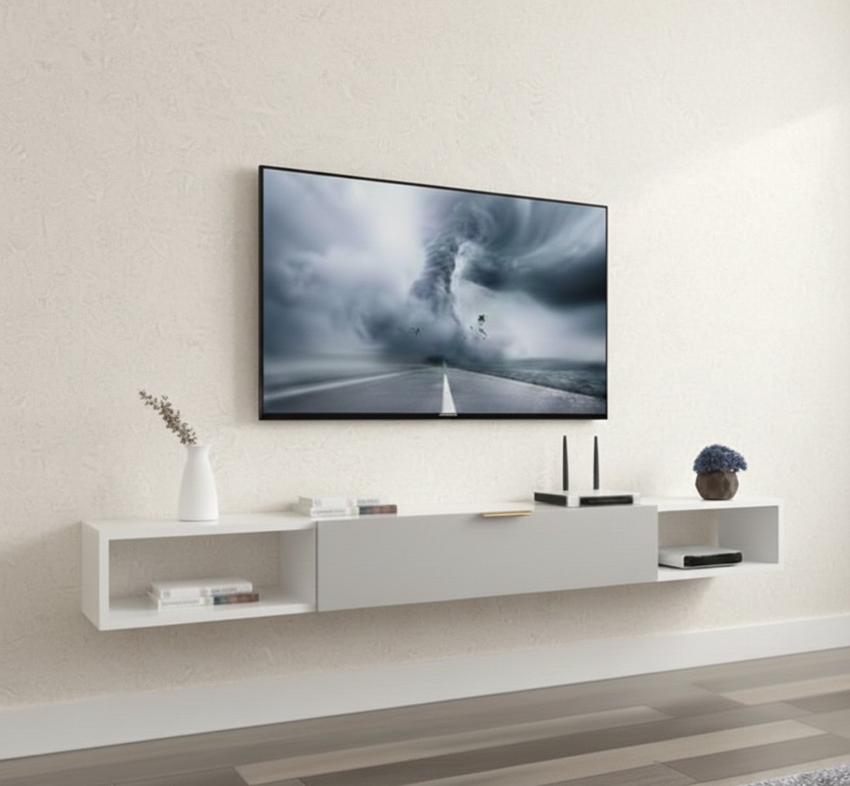 TV Meubel Wandmontage Zwevend met Lades & Opbergruimte – Floating TV Kast / Media Console voor Onder TV – House&Garden